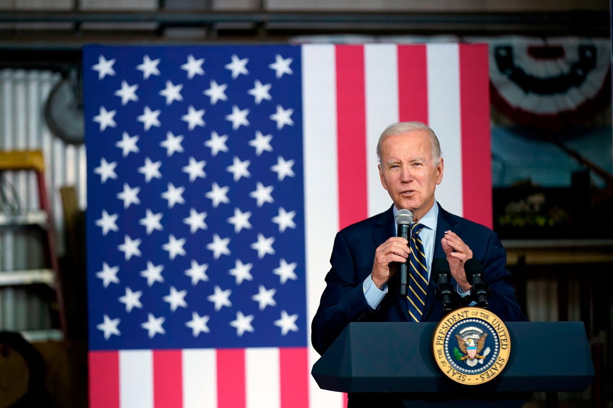 <i>Patrick Semansky/AP</i><br/>President Joe Biden speaks about his economic agenda at International Union of Operating Engineers Local 77's training facility earlier this month in Accokeek