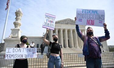 Activists for transgender rights gather in front of the US Supreme Court in Washington