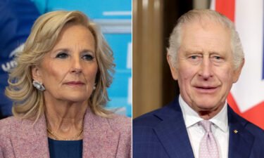 (L-R) First lady Jill Biden and King Charles III of the United Kingdom are seen here in a split image.