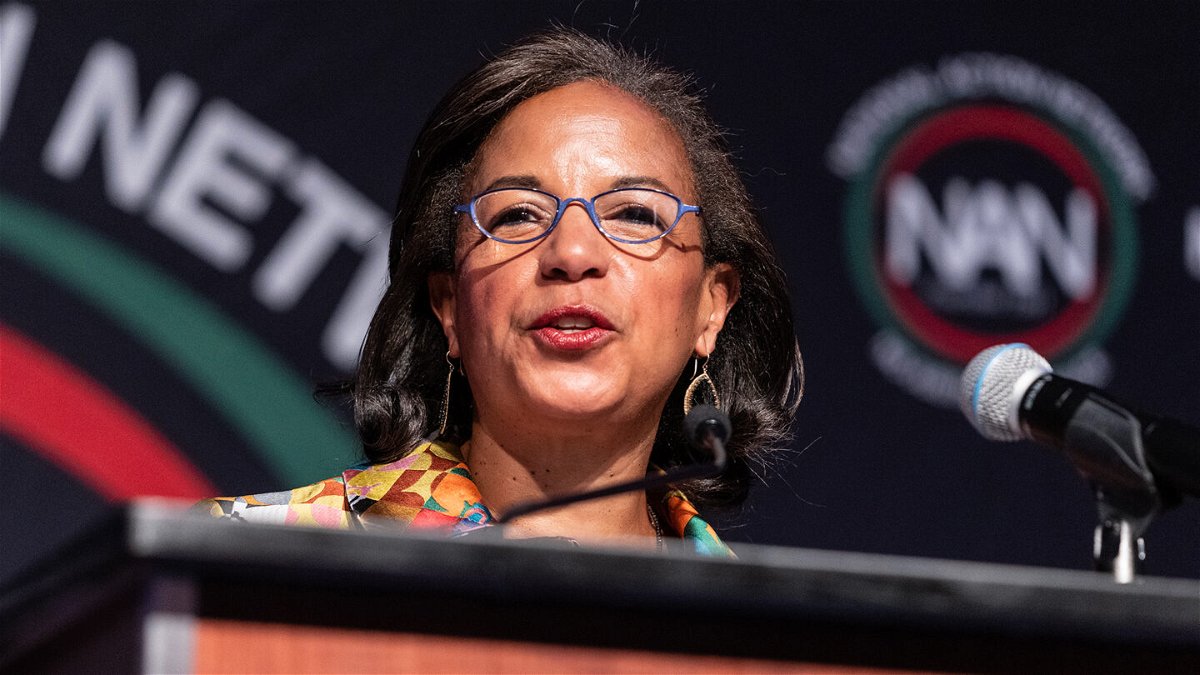 <i>Lev Radin/Pacific Press/LightRocket/Getty Images</i><br/>Susan Rice speaks during National Action Network Convention at Sheraton Times Square on April 12 in New York. Rice will step down from her role as domestic policy adviser to President Joe Biden