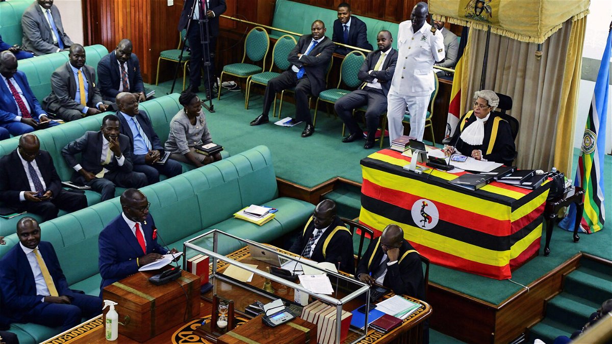 <i>Abubaker Lubowa/Reuters</i><br/>Uganda's Speaker Anita Annet Among leads the session during the proposal of the Anti-Homosexuality bill in the Parliament in Kampala