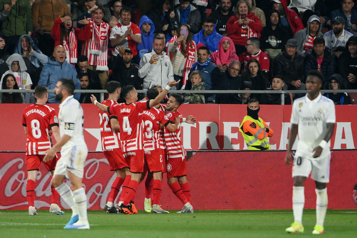 <i>Lluis Gene/AFP/Getty Images</i><br/>Girona players celebrate Taty Castellanos' fourth goal.