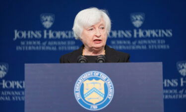 U.S. Treasury Secretary Janet Yellen discusses "U.S.-China Economic Relationship" during a forum hosted by the Johns Hopkins University at the Nitze Building in Washington on April 20.