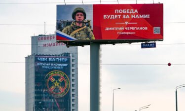 An billboard promoting the Wagner military contractor is seen here with the words reading: "Join the team of victors!"