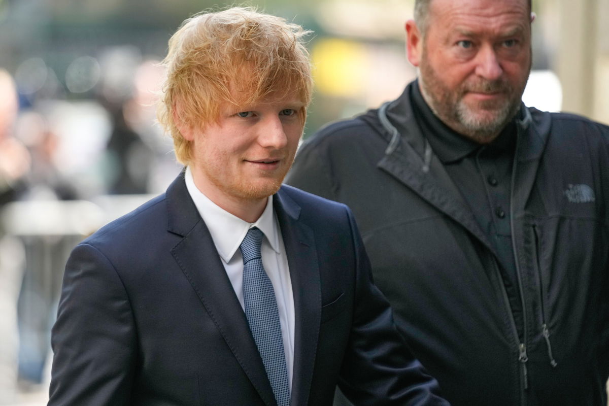 <i>Seth Wenig/AP</i><br/>Ed Sheeran (left) arrives at Manhattan federal court in New York on April 26.