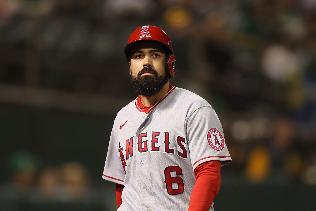 <i>Lachlan Cunningham/Getty Images/FILE</i><br/>MLB is investigating an altercation between Los Angeles Angels third baseman Anthony Rendon and a fan during the team's Opening Day game against the Oakland Athletics on March 30.