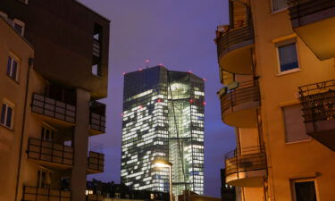 The headquarters of the European Central Bank (ECB) stands at twilight on February 2