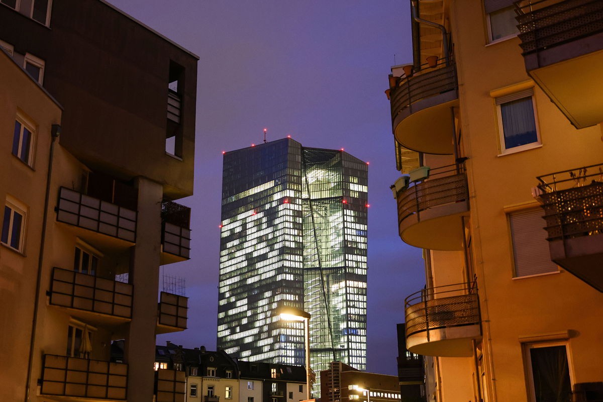 <i>Andreas Rentz/Getty Images</i><br/>The headquarters of the European Central Bank (ECB) stands at twilight on February 2