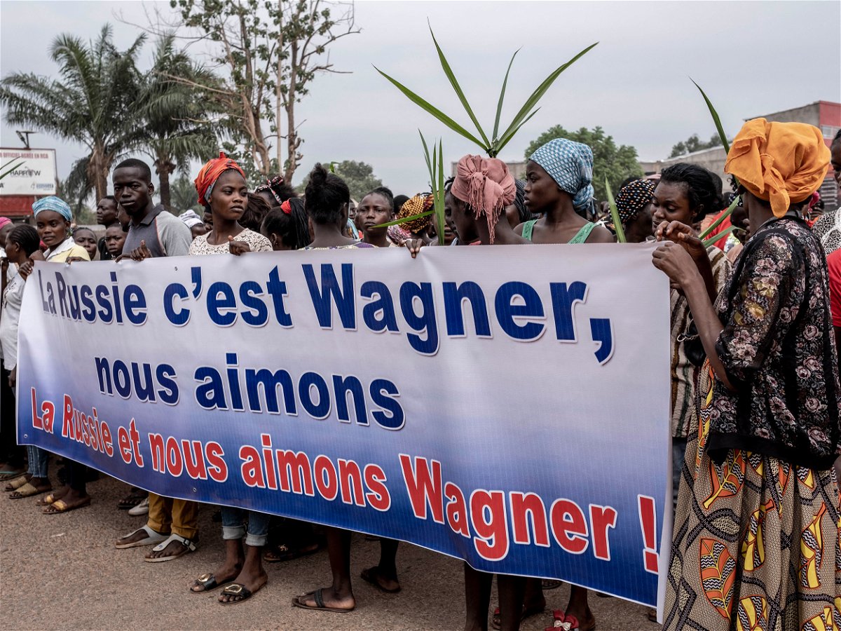 <i>Barbara Debout/AFP/Getty Images/FILE</i><br/>Demonstrators carry a banner in Bangui