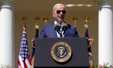 President Joe Biden speaks in the Rose Garden of the White House in Washington
