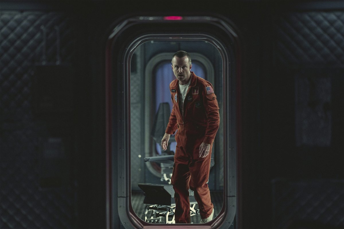 <i>Nick Wall/Netflix</i><br/>Aaron Paul is seen in 'Black Mirror' season 6.