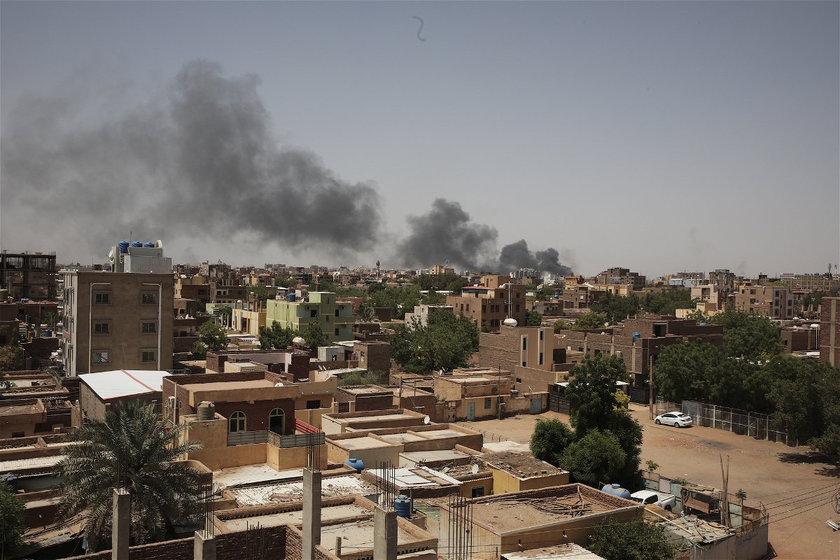 <i>Marwan Ali/AP</i><br/>Smoke rises over Khartoum on Saturday. The fighting in Sudan's capital between the Sudanese army and Rapid Support Forces resumed after an internationally brokered cease-fire failed.