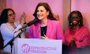 Michigan Gov. Gretchen Whitmer addresses supporters before signing legislation to repeal the 1931 abortion ban on April 5 in Birmingham.