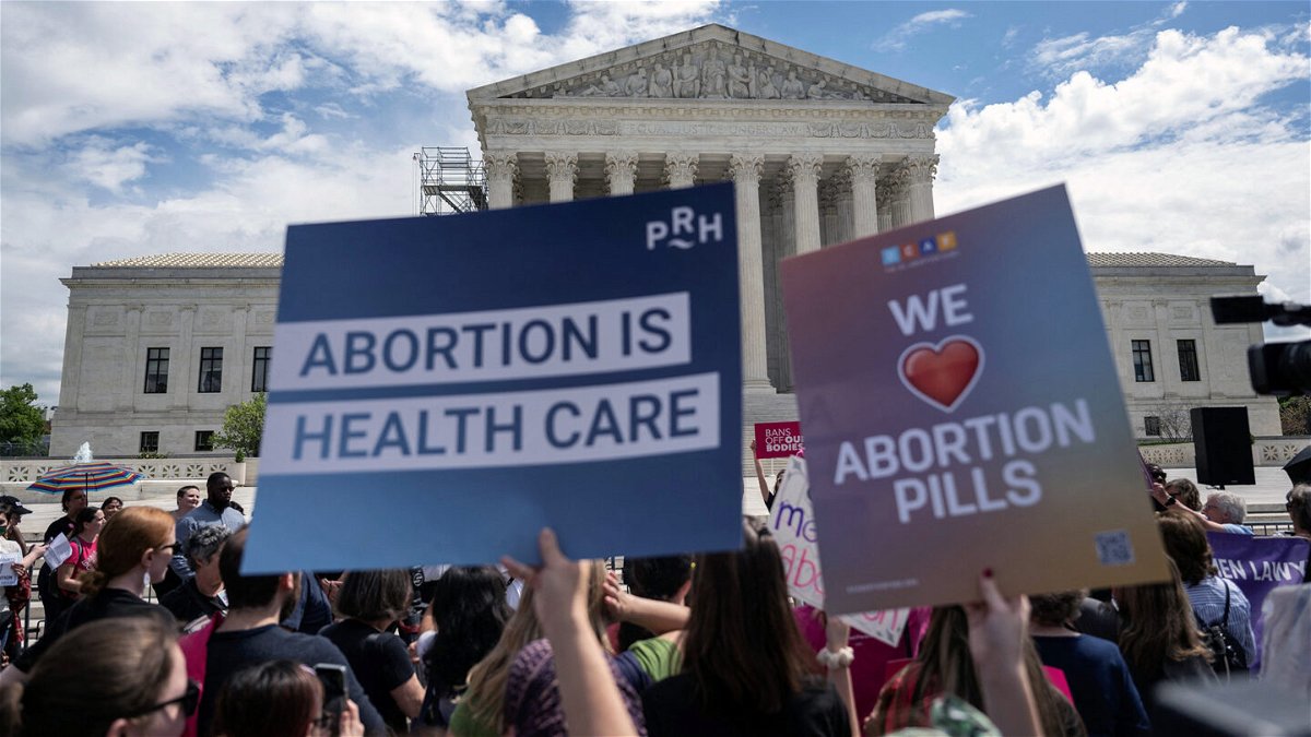 <i>Andrew Caballero-Reynolds/AFP/Getty Images</i><br/>Demonstrators rally in support of abortion rights at the US Supreme Court in Washington