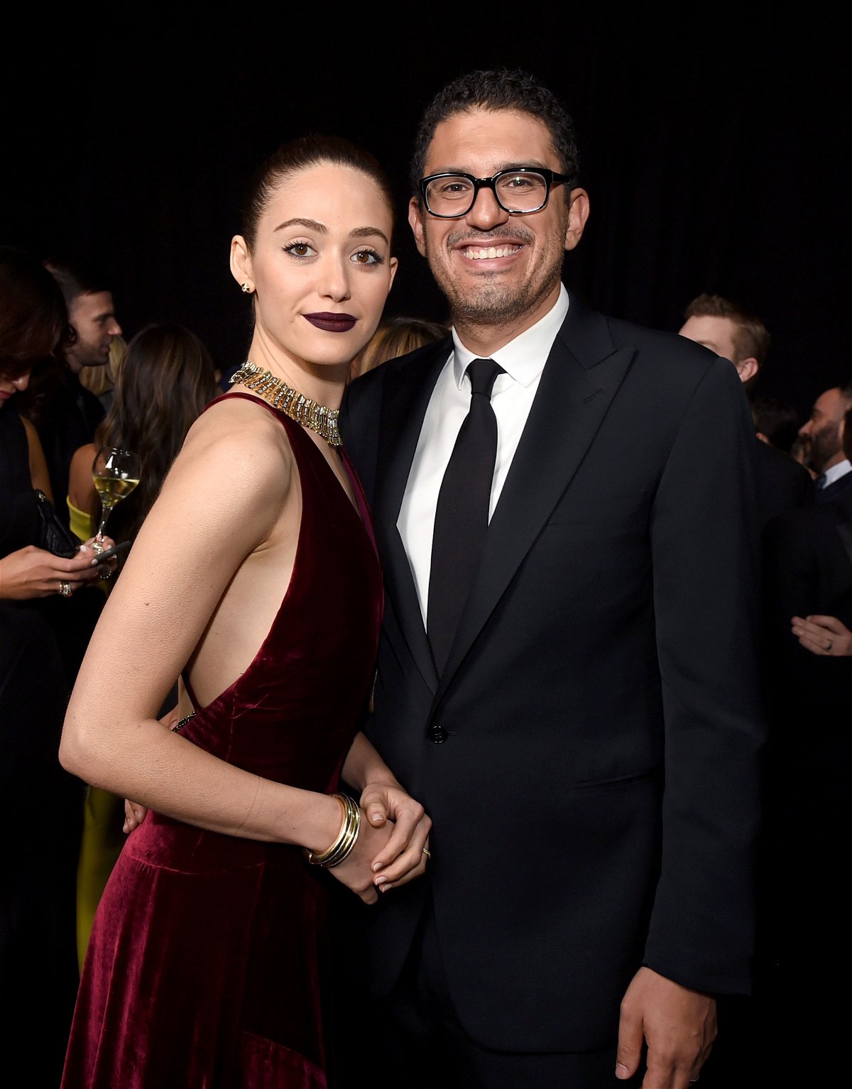 <i>Kevin Winter/Getty Images for The Critics' Choice Awards</i><br/>(From left) Emmy Rossum and Sam Esmail are seen here in 2019 at the Critics' Choice Awards in Santa Monica.