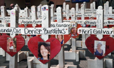 Some of the original 58 wooden crosses that were set up as part of a memorial after the 2017 Las Vegas massacre are seen here.