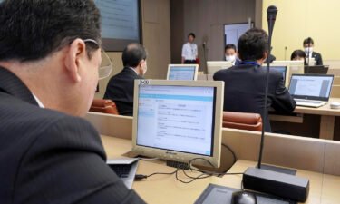 An official of the Yokosuka municipal government uses ChatGPT at the city hall in Japan's Kanagawa prefecture on April 20
