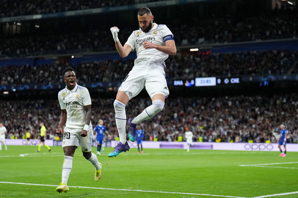 <i>Angel Martinez/Getty Images</i><br/>Karim Benzema celebrates after scoring Real Madrid's first goal on Wednesday.