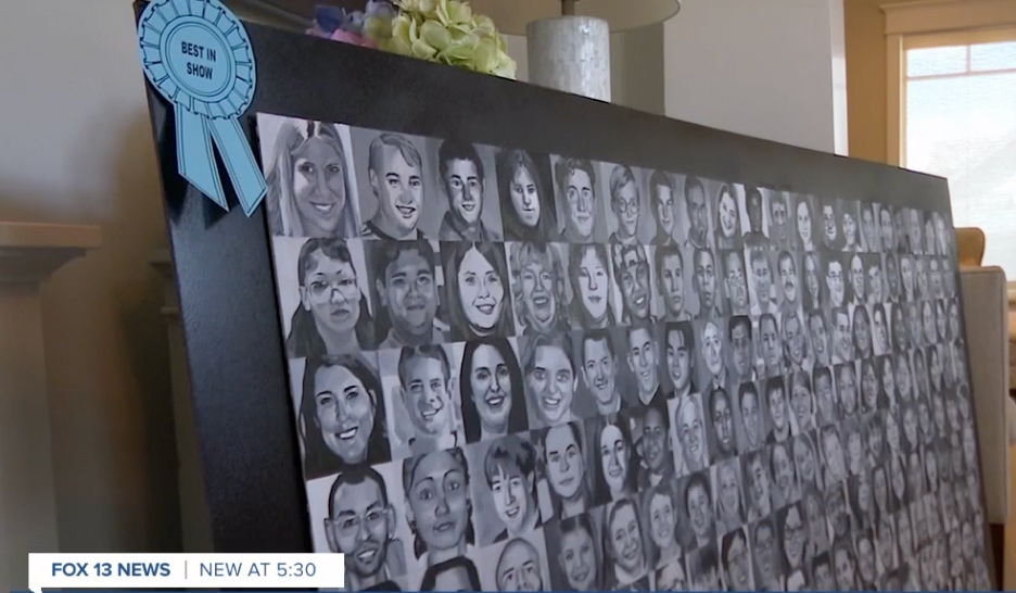 <i>KSTU</i><br/>A Corner Canyon High School student commemorated the lives of those lost in school mass shootings by hand painting the portraits of 200 victims. Abigail Burton's art not only captures the essence of each individual but also aims to raise awareness about the alarming trend of school shootings.