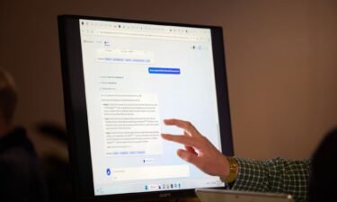 An attendee interacts with the AI-powered Microsoft Bing search engine and Edge browser during an event at the company's headquarters in Redmond