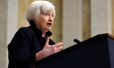 U.S. Treasury Secretary Janet Yellen holds a news conference in the Cash Room at the Treasury Department on April 11 in Washington