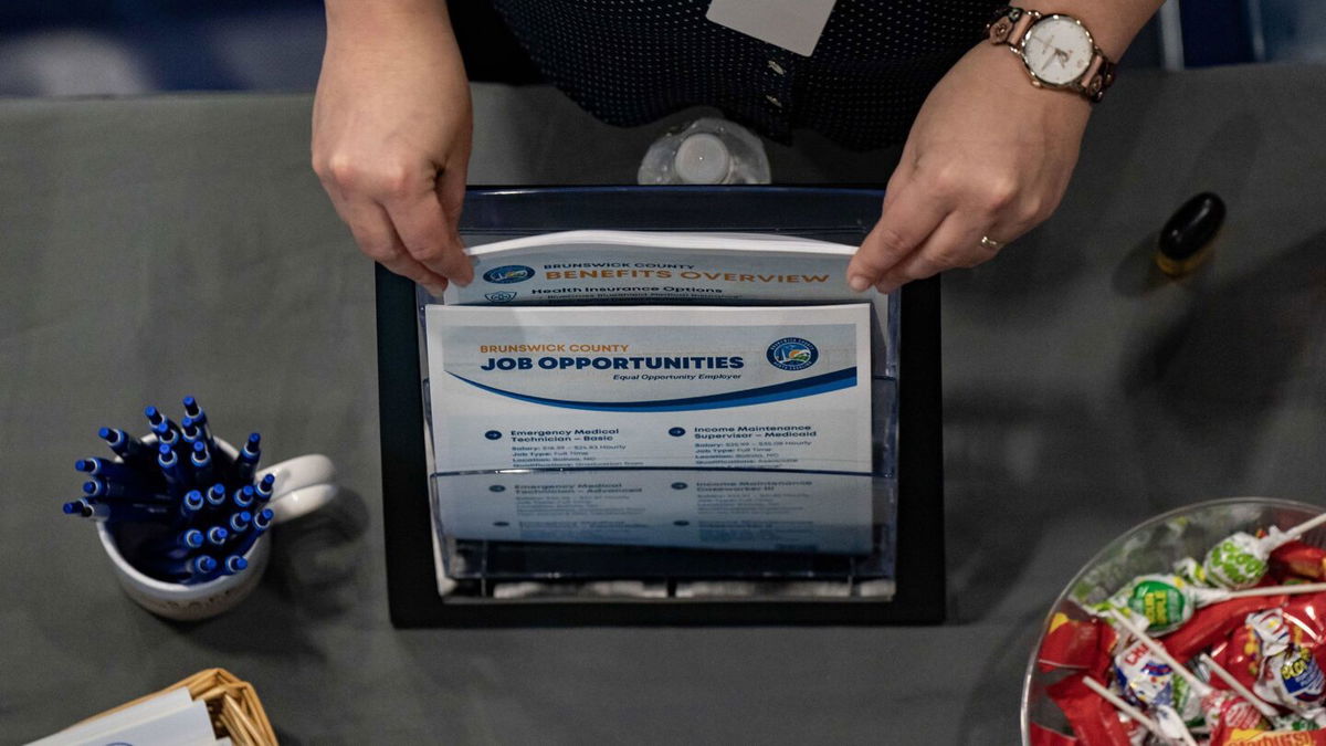 <i>Allison Joyce/Bloomberg via Getty Images</i><br/>Reports of incidents of fraud in Massachusetts have muddied the report on unemployment insurance filings in recent weeks. Pictured are pamphlets at a career fair in Bolivia