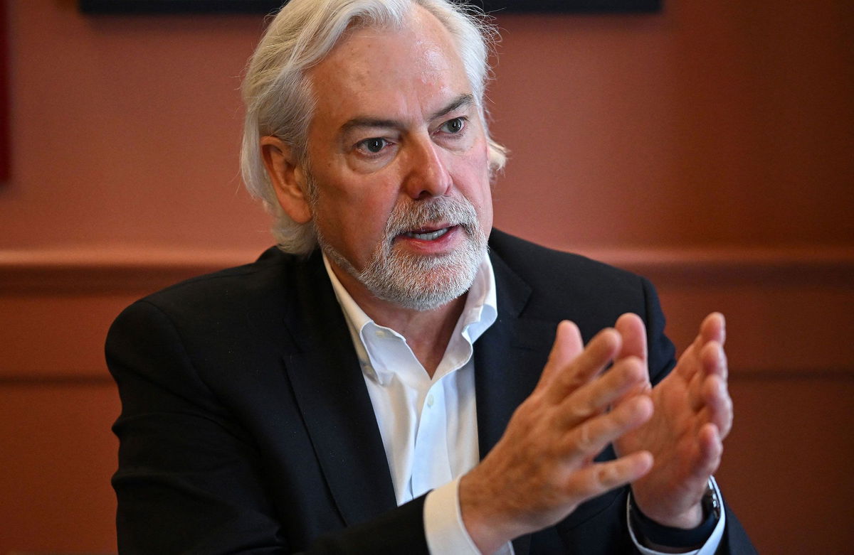 <i>Justin Tallis/AFP/Getty Images</i><br/>Philip Morris International (PMI) chief executive Jacek Olczak speaks during an interview with AFP in central London on May 23.