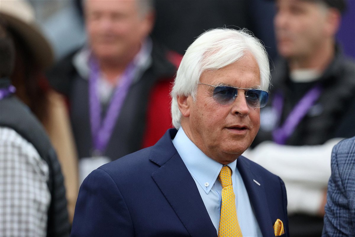 <i>Rob Carr/Getty Images North America/Getty Images</i><br/>Trainer Bob Baffert looks on in the winners circle after his horse Corniche won the Breeders' Cup Juvenile at Del Mar Race Track in November 2021 in Del Mar