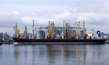 Bulk carrier ARGO I is docked at the grain terminal of the port of Odessa