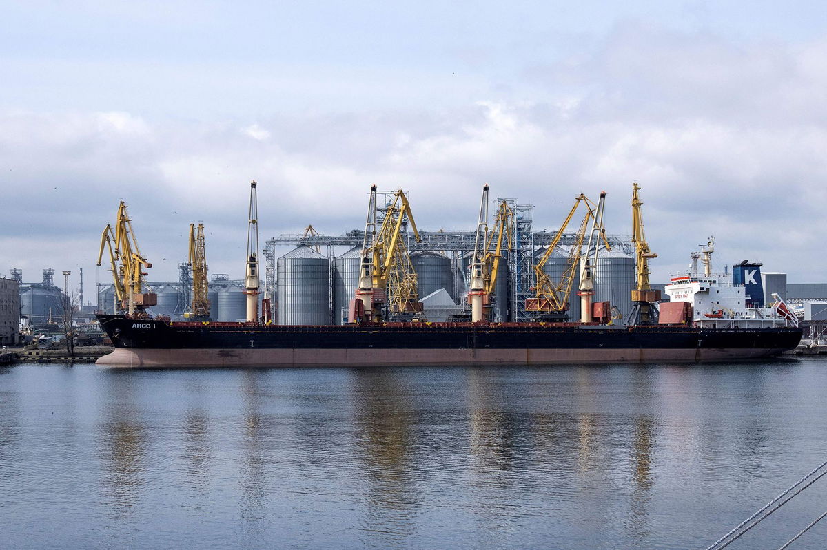 <i>Bo Amstrup/Ritzau Scanpix/AFP/Getty Images</i><br/>Bulk carrier ARGO I is docked at the grain terminal of the port of Odessa