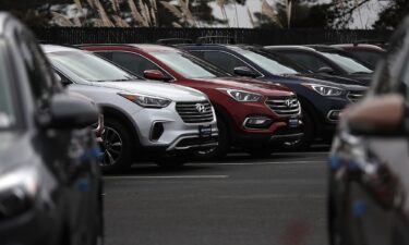 Hyundai Santa Fe SUVs are displayed at a Hyundai dealership in April 2017 in Colma