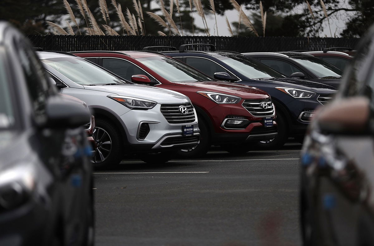 <i>Justin Sullivan/Getty Images</i><br/>Hyundai Santa Fe SUVs are displayed at a Hyundai dealership in April 2017 in Colma