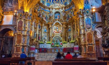 Inside the Spanish colonial church of San Francisco in the city center of Quito.