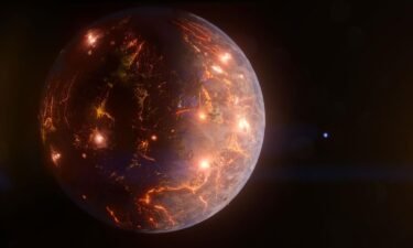 An artists's conception shows planet LP 791-18d. The volcanically active planet
