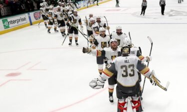 The Golden Knights celebrate after beating the Stars in Game 6.