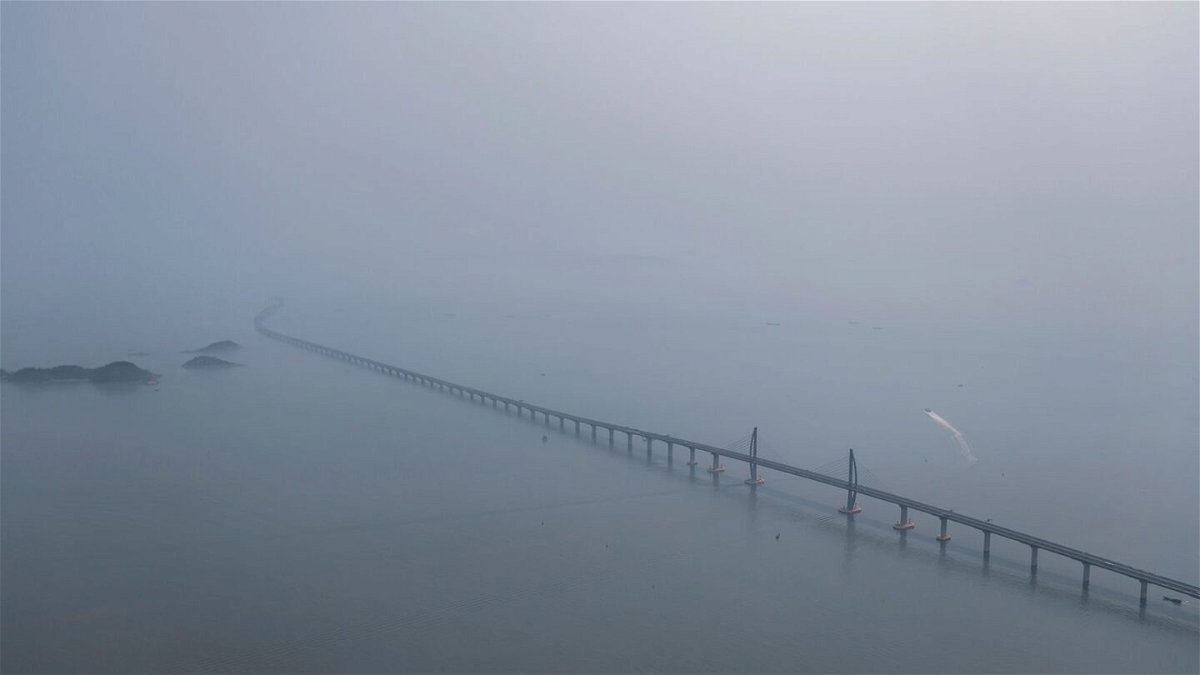 <i>Liang jie/ICHPL Imaginechina/AP</i><br/>An aerial view of the world's longest cross-sea bridge
