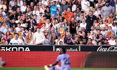 Fans of Valencia CF protest against Vinícius Jr. during Sunday's game.