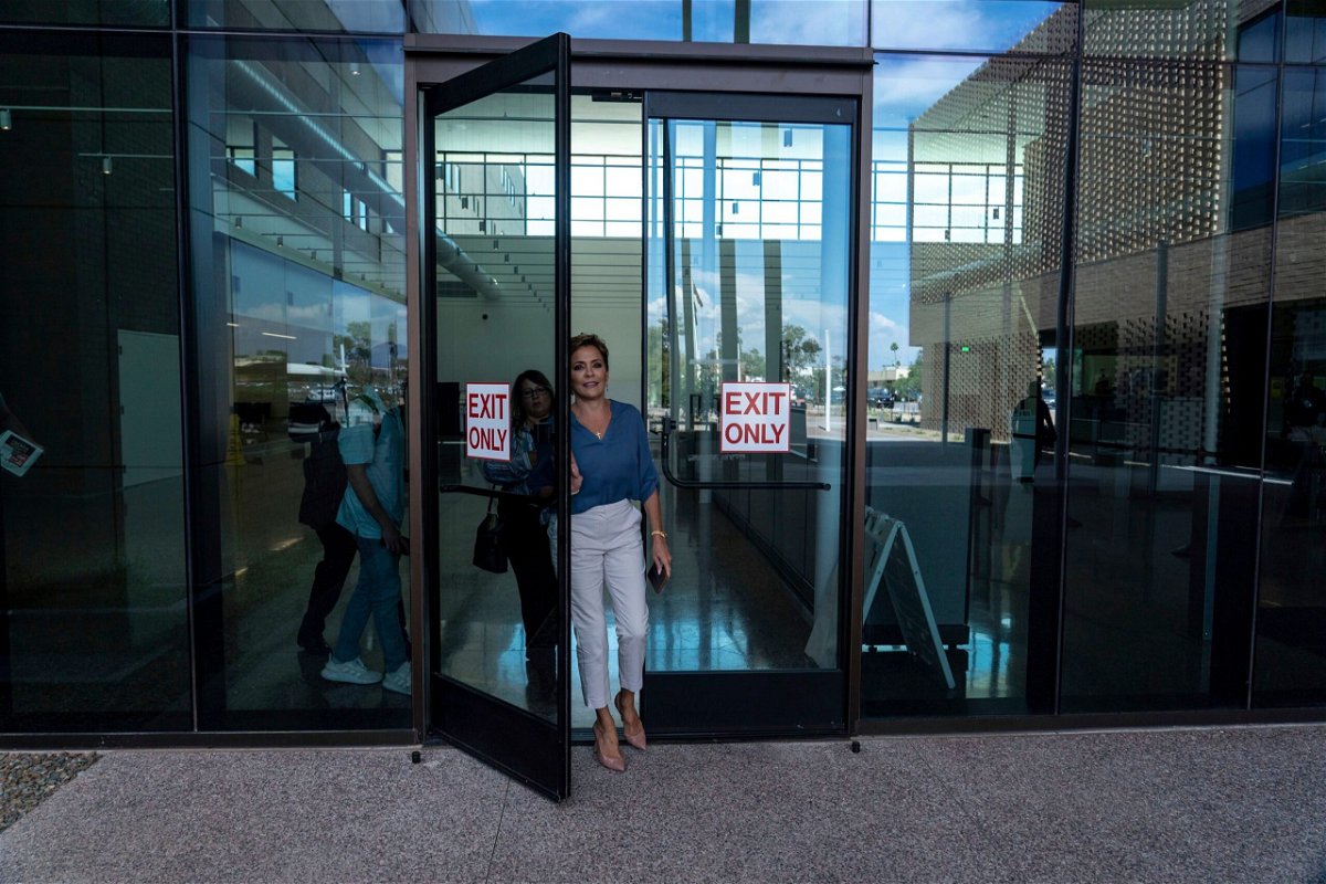 <i>Joel Angel Juarez/The Arizona Republic/AP</i><br/>Kari Lake exits Maricopa County Superior Court after hearing closing arguments by attorneys at her election challenge trial in Mesa
