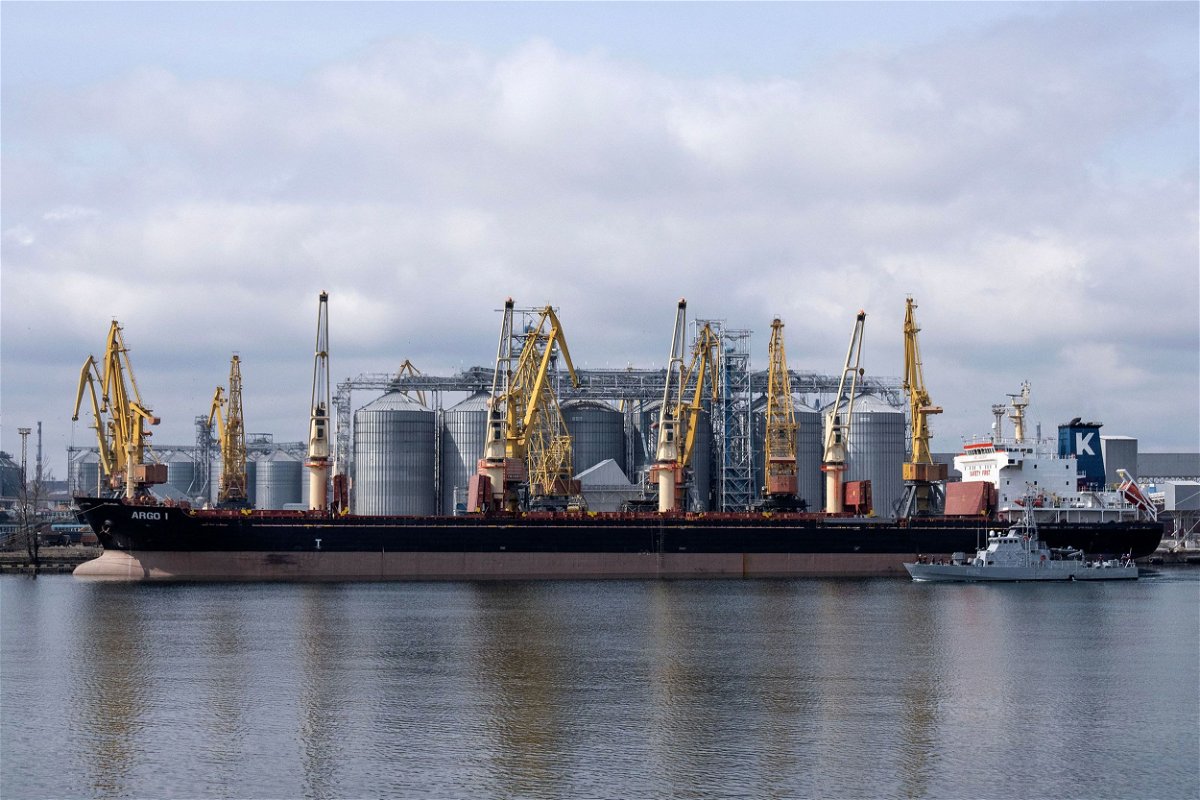 <i>Bo Amstrup/Ritzau Scanpix/AFP/Getty Images</i><br/>Bulk carrier ARGO I is docked at the grain terminal of the port of Odessa