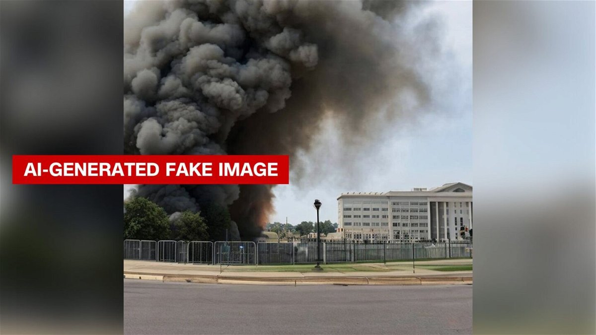 <i>AI-Generated Fake Image/Twitter</i><br/>A fake image purporting to show an explosion near the Pentagon was shared by multiple verified Twitter accounts on May 22