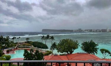 A view overlooking Guam's Tumon Bay on Tuesday as Typhoon Mawar closes in.