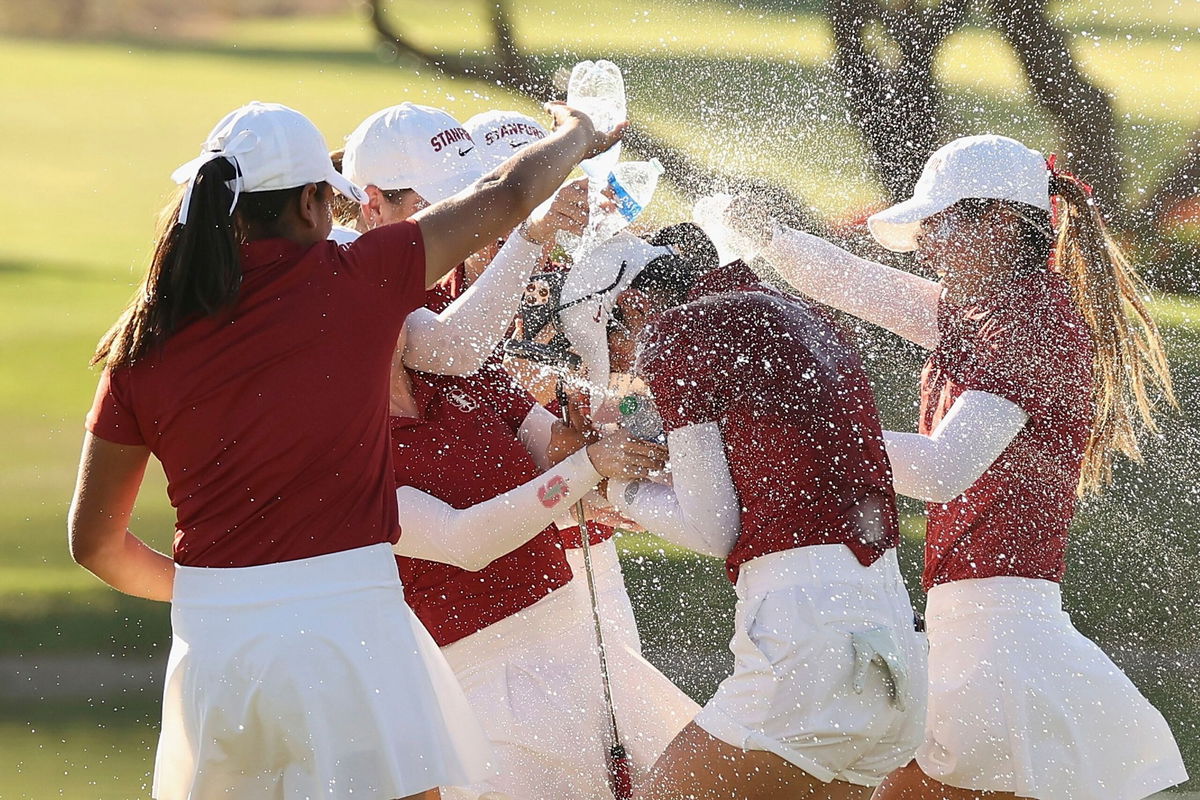 <i>Christian Petersen/Getty Images</i><br/>Zhang with her Stanford teammates after her win.