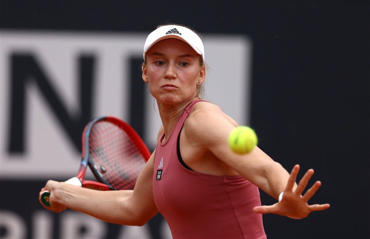 <i>Alex Pantling/Getty Images</i><br/>Elena Rybakina lines up a forehand against Markéta Vondroušová at the Italian Open.