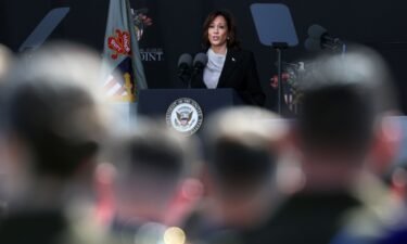 Vice President Kamala Harris delivers the keynote speech at Michie Stadium during West Point's graduation ceremony on May 27