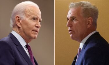 President Joe Biden (left) and Speaker of the House Kevin McCarthy are seen here in a split image.