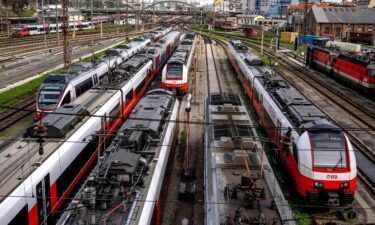 A recording of an Adolf Hitler speech play over an Austrian train’s loudspeaker system on Sunday. Pictured is the Westbahnhof railway station in Vienna in 2022.