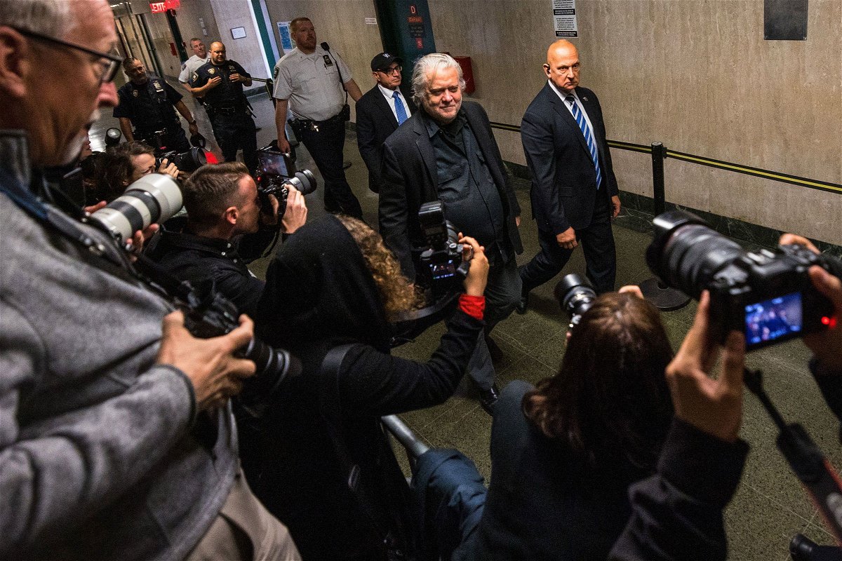 <i>Michael M. Santiago/Getty Images</i><br/>Steve Bannon arrives for a court appearance at New York Supreme Court on May 25