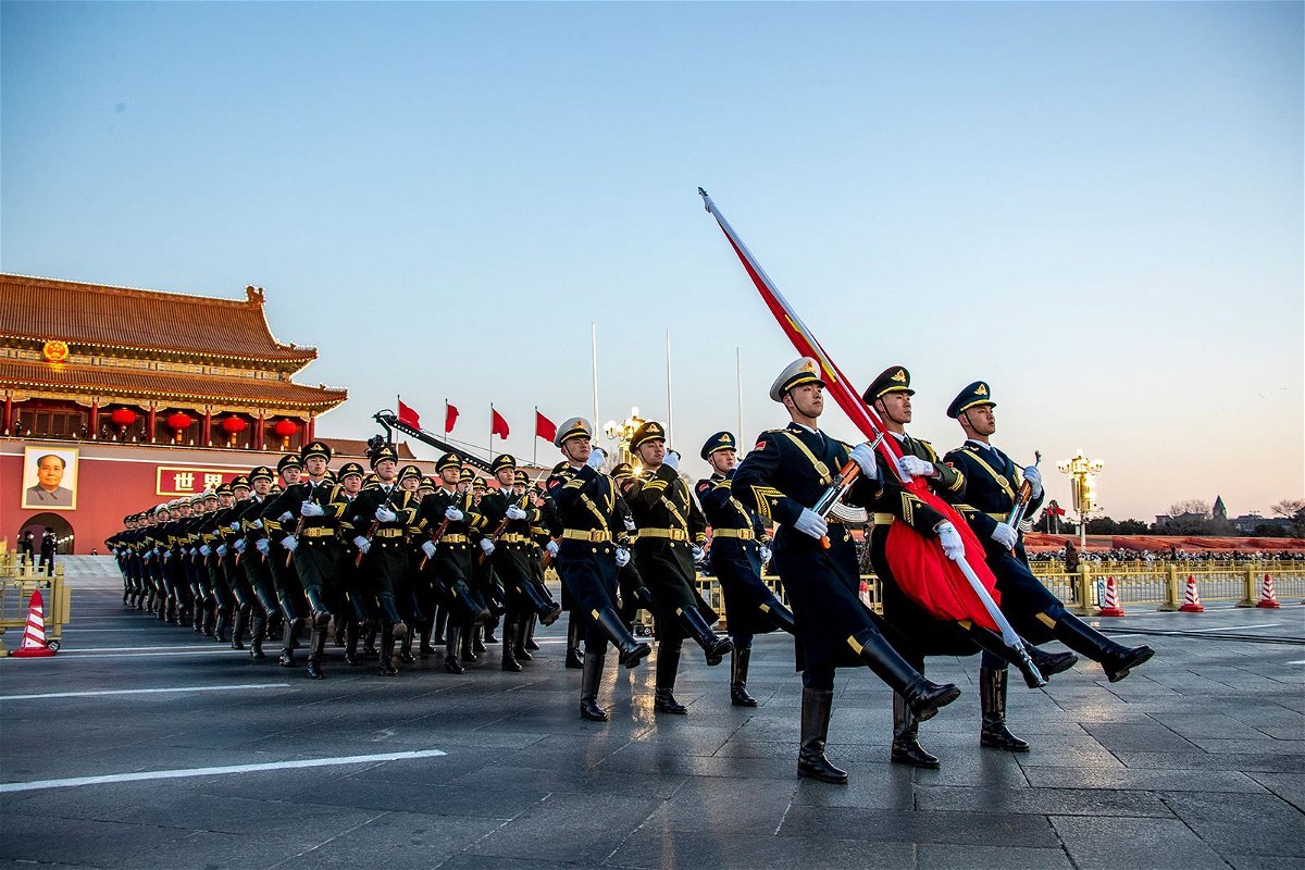 <i>VCG/Visual China Group/Getty Images/File</i><br/>A Chinese stand-up comedian is forced to apologize after a military joke angers officials. Pictured is the Guard of Honor of the Chinese People's Liberation Army (PLA) at Tiananmen Square on January 1.