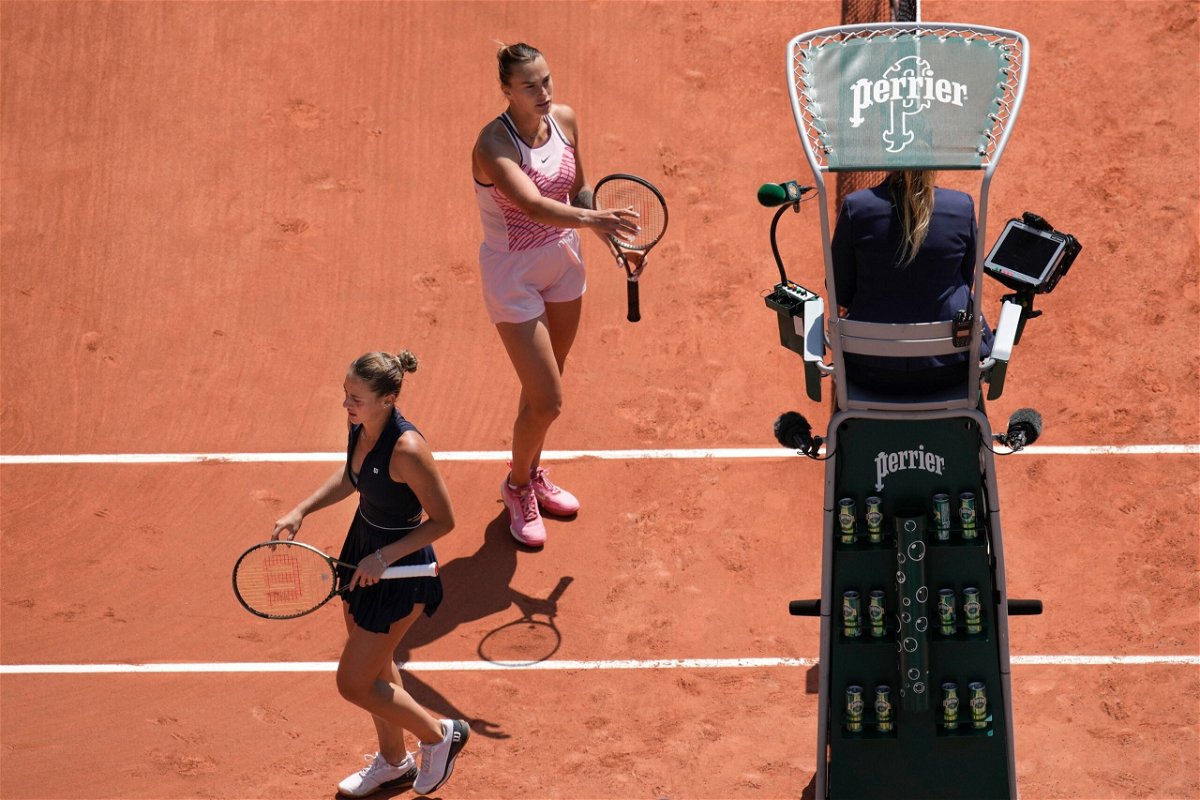 <i>Christophe Ena/AP</i><br/>Ukraine's Marta Kostyuk refused to shake hands with Belarusian Aryna Sabalenka at the end of their French Open match.
