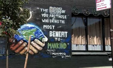 A mural on the wall of the Muslim Community Center in Brooklyn.